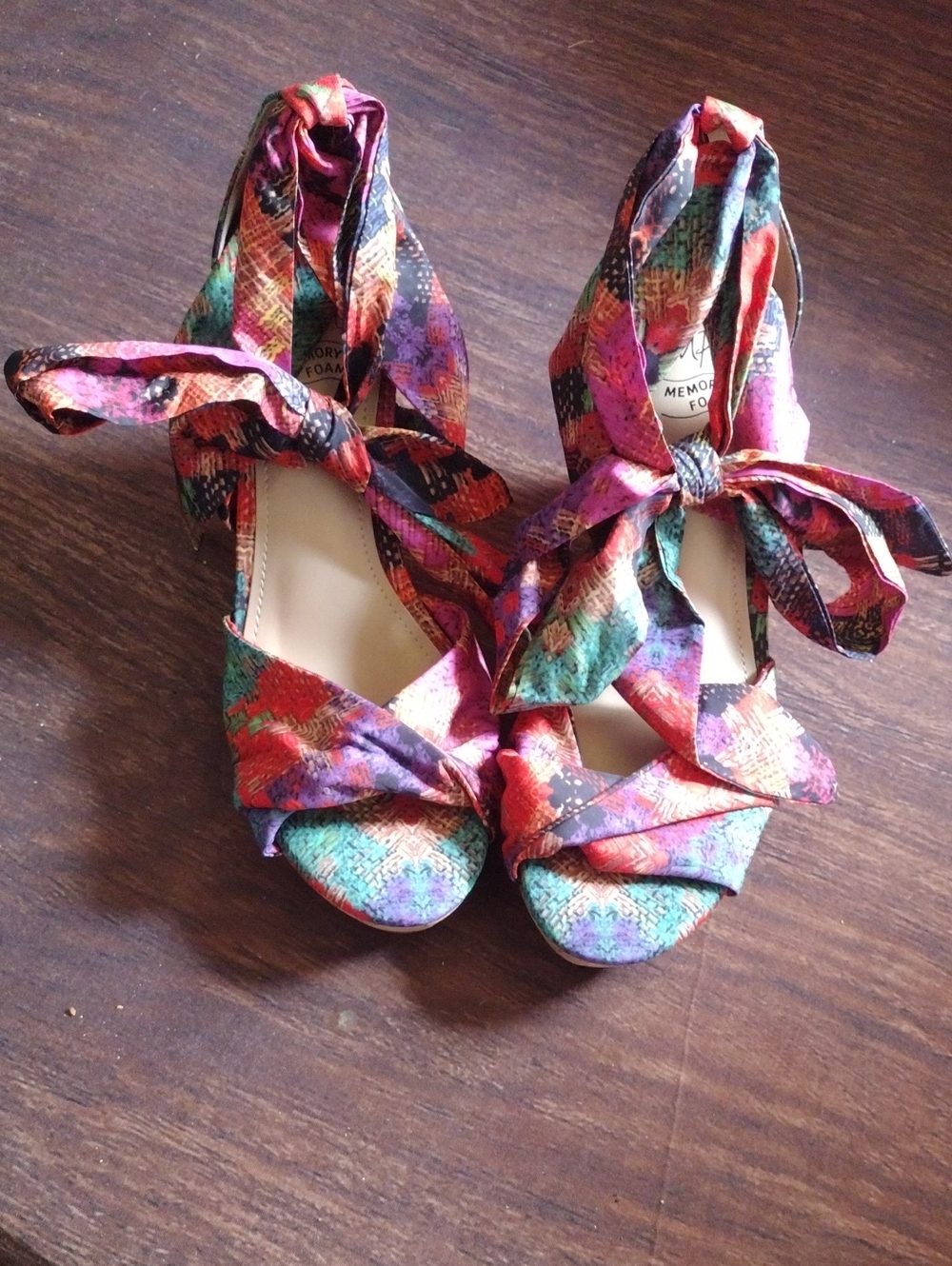 Impo Multicolor Ankle Tie Cork Wedge Sandals With Memory Foam Size 8.5 NWOT